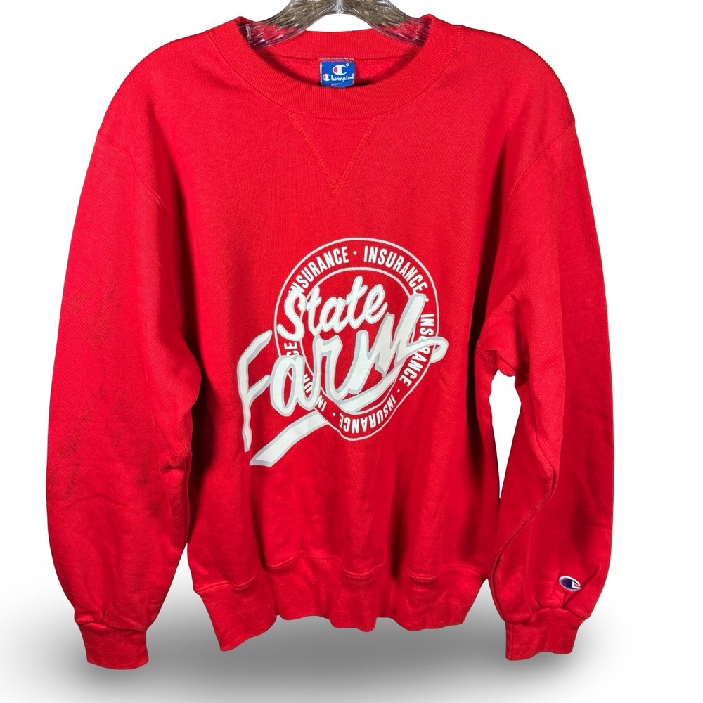 Vintage 90s Champion Sweatshirt Crew Pullover Mens Small Red State Farm USA Work